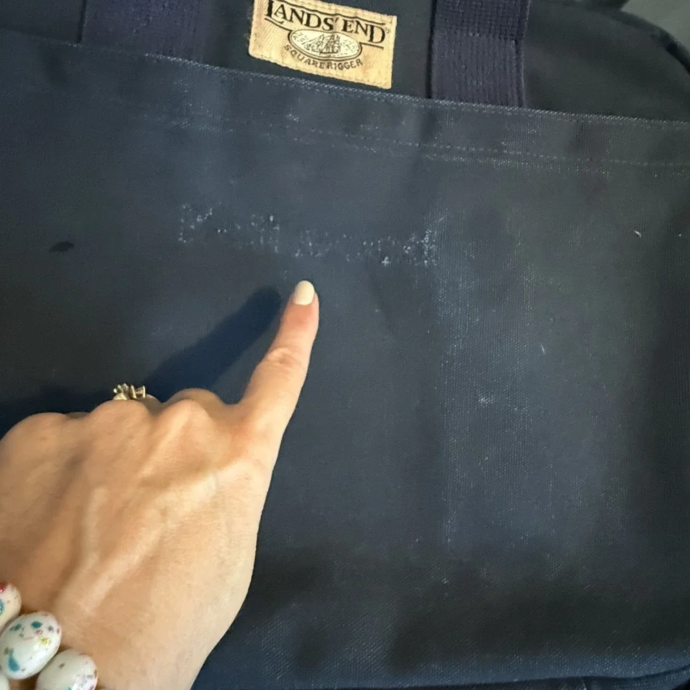 Vintage LANDS END SQUARE RIGGER Navy Blue Canvas Briefcase Laptop Tavel Bag USA